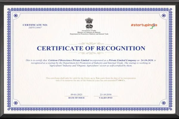 Certificate of Recognition – Startup India